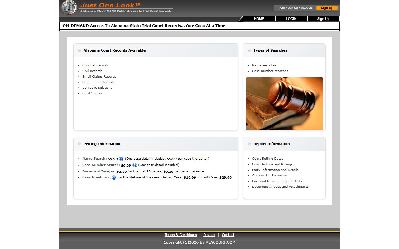 Alacourt ACCESS Just One Look Alabama trial court record portal